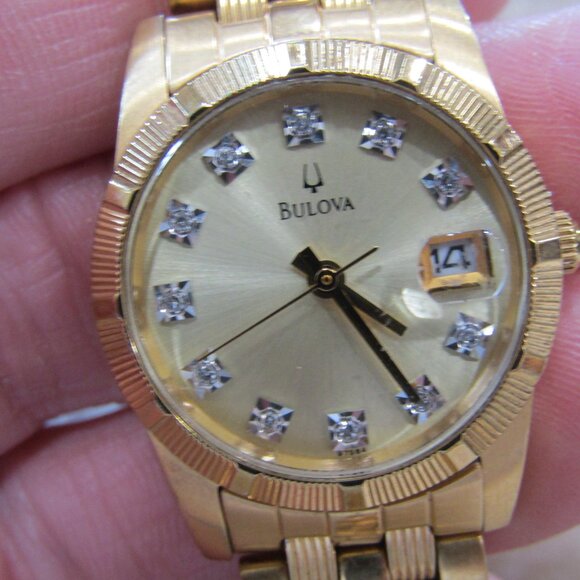 Bulova Gold Stainless Steel & Diamond Bracelet Watch - Picture 6 of 11